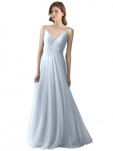 Cheap Wrapped Ruched Natural Waist Slim Soft Tulle Bridesmaid Dress Canada