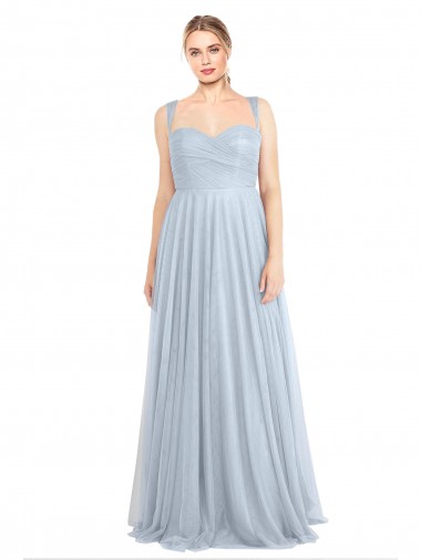 Cheap Sweetheart Spaghetti Straps Long Tulle Bridesmaid Dress with Criss Cross Back Canada