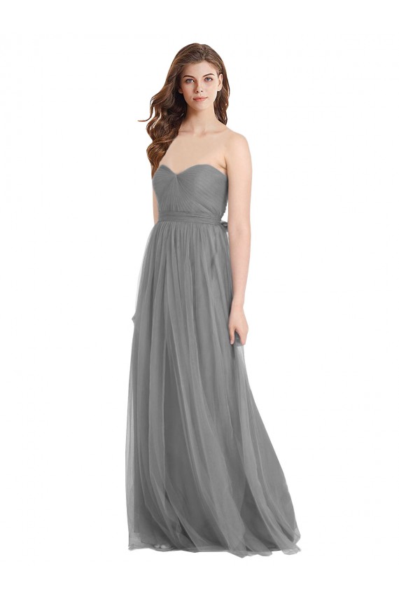 Cheap Shirred Strapless Bodice Long Tulle Bridesmaid Dress with Sweetheart Neckline Canada
