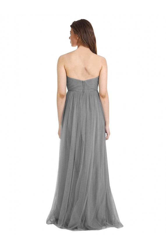 Cheap Shirred Strapless Bodice Long Tulle Bridesmaid Dress with Sweetheart Neckline Canada