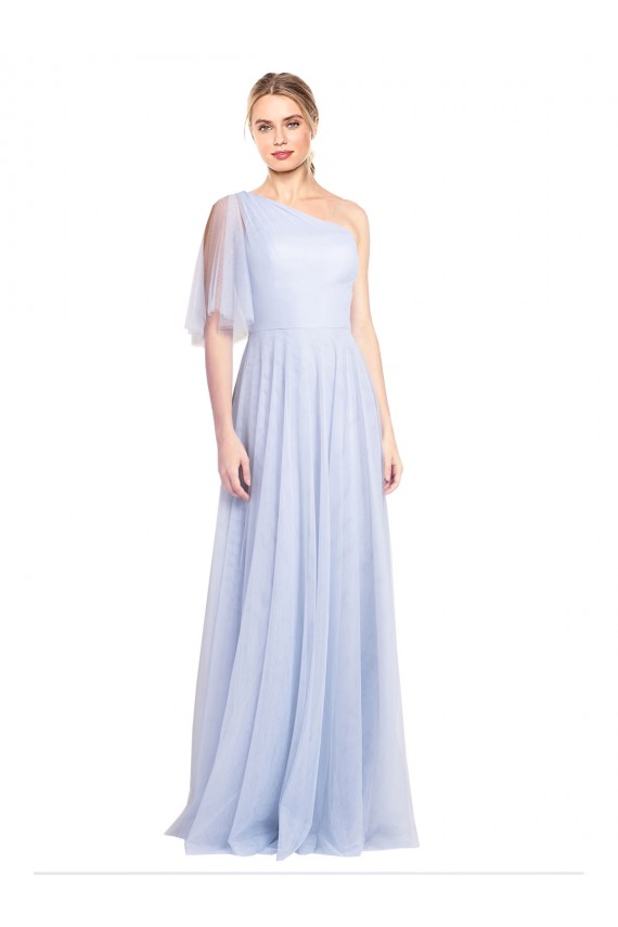 Cheap Flutter Sleeves One Shoulder Long Tulle Bridesmaid Dress Canada