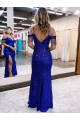 Cheap Cold Shoulder Sleeveless Long Floor Length Velvet Sequin Prom Dress with Slit Canada