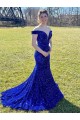Cheap Off the Shoulder Sleeveless Long Sweep Train Velvet Sequin Prom Dress Canada