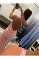 Cheap Open Back One Shoulder Sleeveless Long Sweep Train Velvet Sequin Prom Dress Canada