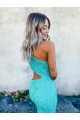 Cheap Mermaid One Shoulder Sleeveless Long Sweep Train Velvet Sequin Prom Dress Canada
