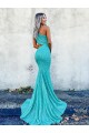 Cheap Mermaid One Shoulder Sleeveless Long Sweep Train Velvet Sequin Prom Dress Canada