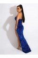 Cheap Long Sweep Train Spaghetti Straps Sleeveless Velvet Sequin Prom Dress with Slit Canada