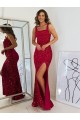 Cheap Square Neck Sleeveless Long Velvet Sequin Prom Dress with Slit Canada