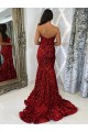 Cheap Sweetheart Sleeveless Long Court Train Velvet Sequin Prom Dress Canada