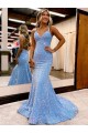 Cheap Criss Cross Open Back V-Neck Sleeveless Long Velvet Sequin Prom Dress Canada