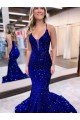 Cheap Mermaid V-Neck Sleeveless Long Court Train Velvet Sequin Prom Dress Canada