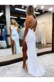 Cheap Sleeveless V-Neck Long Floor Length Velvet Sequin Prom Dress with Slit Canada