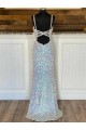 Cheap V-Neck Sleeveless Long Sweep Train Velvet Sequin Prom Dress Canada
