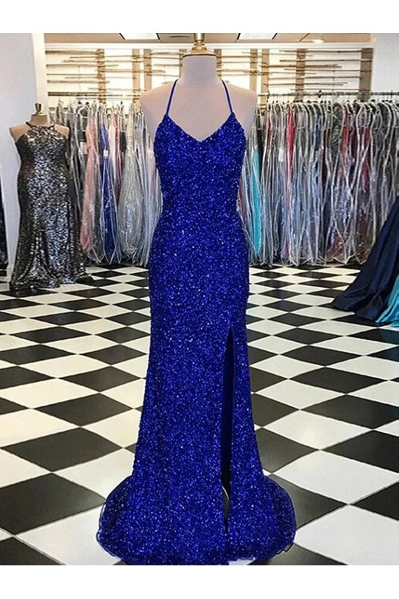 Cheap V-Neck Sleeveless Long Velvet Sequin Prom Dress Canada
