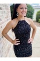 Cheap Halter Sleeveless Short Velvet Sequin Homecoming Dress / Prom Dress Canada