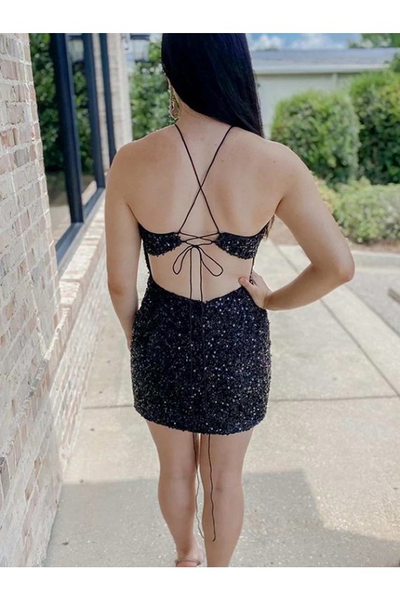 Cheap Halter Sleeveless Short Velvet Sequin Homecoming Dress / Prom Dress Canada