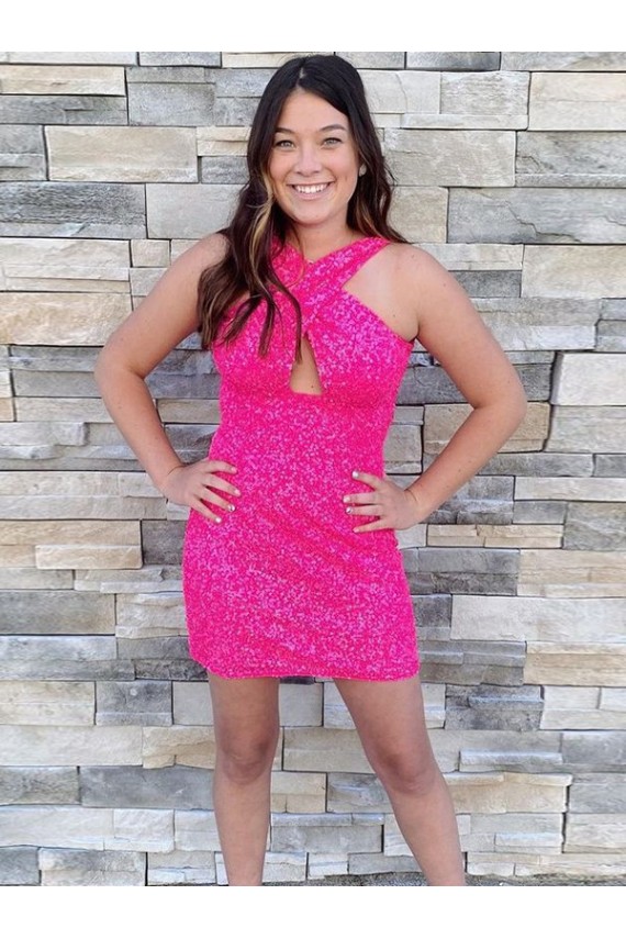 Cheap Halter Sleeveless Short Velvet Sequin Cocktail Homecoming Dress / Prom Dress Canada