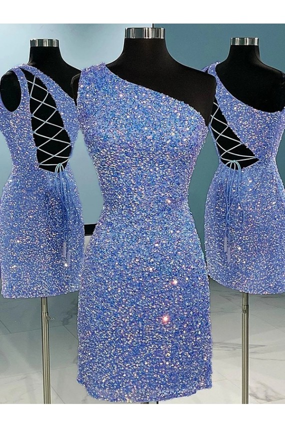 Cheap Short Velvet Sequin One Shoulder Sleeveless Homecoming Dress / Prom Dress Canada