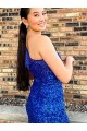 Cheap One Shoulder Sleeveless Short Velvet Sequin Royal Blue Homecoming Dress / Prom Dress Canada