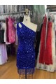 Cheap One Shoulder Keyhole Sleeveless Short Velvet Sequin Homecoming Dress / Prom Dress Canada