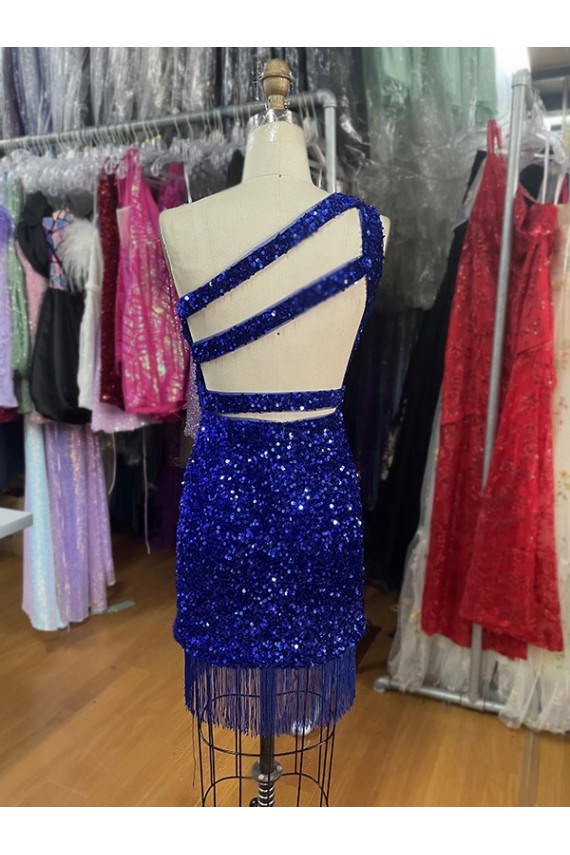 Cheap One Shoulder Keyhole Sleeveless Short Velvet Sequin Homecoming Dress / Prom Dress Canada