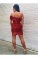Cheap Short One Shoulder Sleeveless Velvet Sequin Cocktail Homecoming Dress / Prom Dress Canada