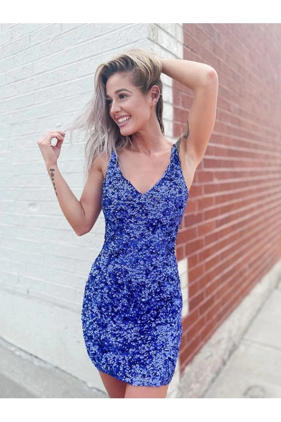 Cheap Short Velvet Sequin V-Neck Sleeveless Homecoming Dress / Prom Dress Canada