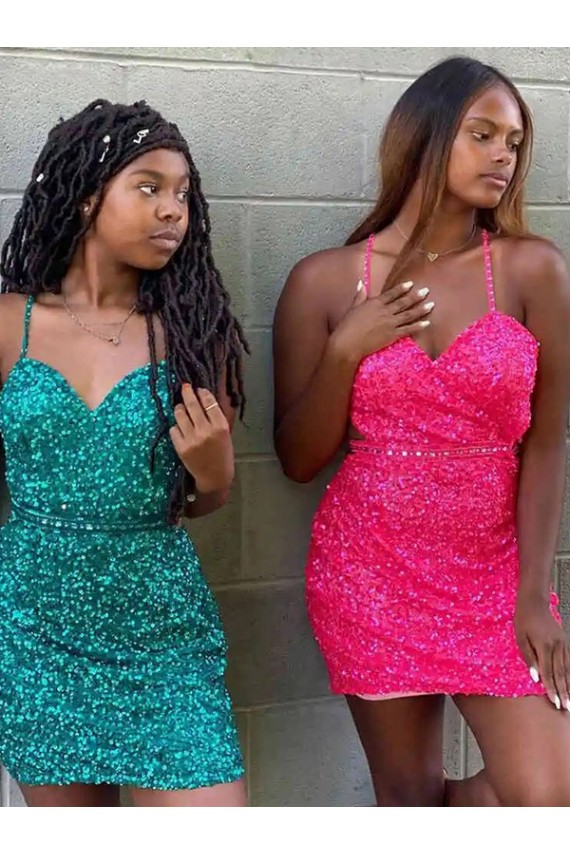 Cheap V-Neck Sleeveless Short Velvet Sequin Cocktail Dress Canada