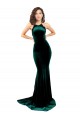 Cheap High Neck Formal Stretch Velvet Bridesmaid Dress / Prom Dress with Black Lace Embroidery Canada