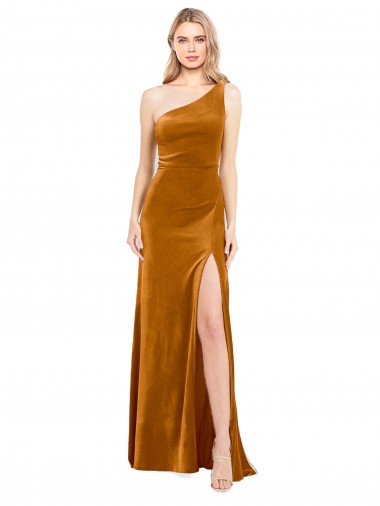 Cheap Sleek One Shoulder Long Formal Velvet Bridesmaid Dress / Prom Dress Canada