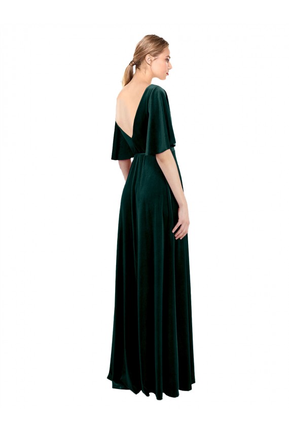 Cheap Deep V-Neck Flutter Sleeves Long Velvet Wrap Bridesmaid Dress / Prom Dress Canada