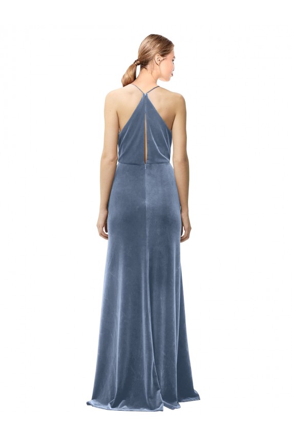 Cheap Halter Cowl Neck Long A-Line Velvet Bridesmaid Dress / Prom Dress with Keyhole Back Canada