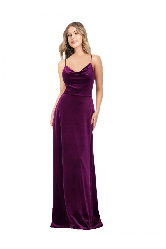 Cheap Draped Neckline Spaghetti Straps Formal Velvet Bridesmaid Dress / Prom Dress Canada