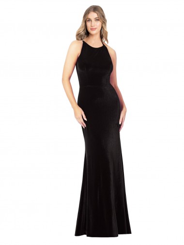 Cheap Vintage Velvet High Neck Formal Bridesmaid Dress / Prom Dress with Strappy Back Canada