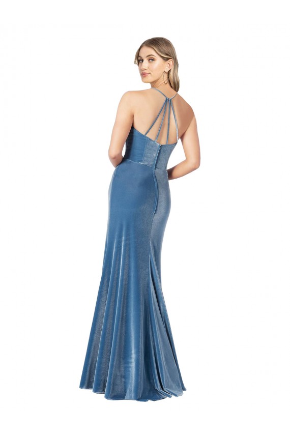 Cheap Vintage Velvet High Neck Formal Bridesmaid Dress / Prom Dress with Strappy Back Canada