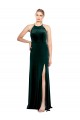 Cheap Long Jewel Neck Full Length Velvet Bridesmaid Dress / Prom Dress with Side Slit Canada