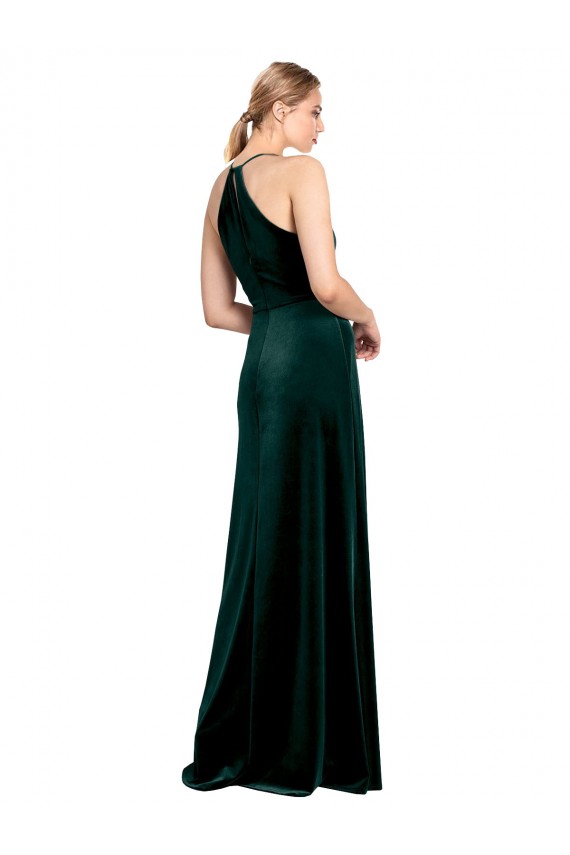 Cheap Long Jewel Neck Full Length Velvet Bridesmaid Dress / Prom Dress with Side Slit Canada