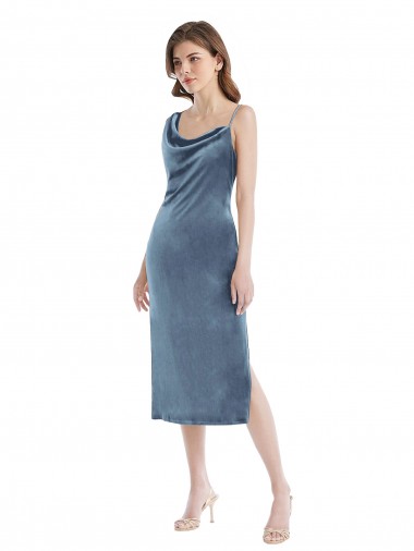 Cheap Midi Length Asymmetrical One Shoulder Velvet Slip Bridesmaid Dress / Prom Dress Canada