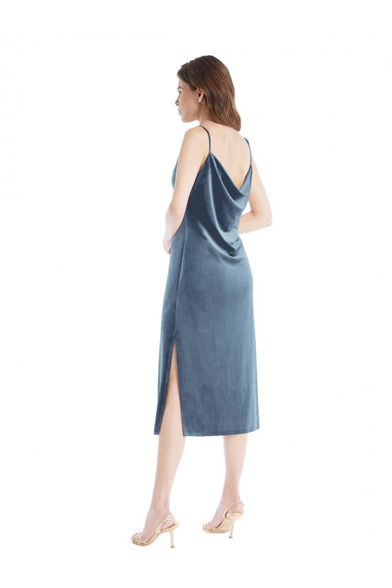 Cheap Midi Length Asymmetrical One Shoulder Velvet Slip Bridesmaid Dress / Prom Dress Canada