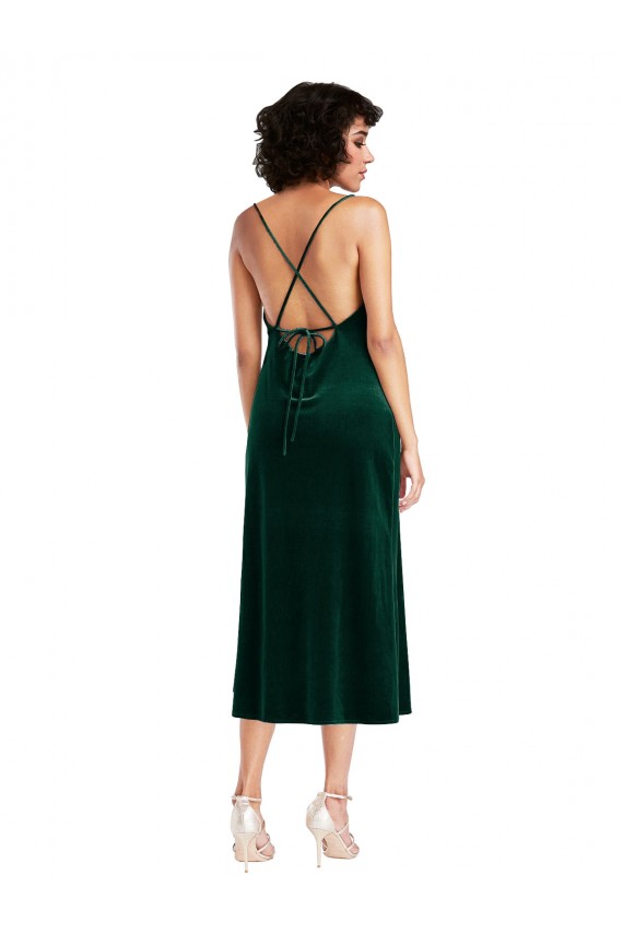 Cheap Midi Length Cowl Neck Formal Velvet Short Cocktail Slip Bridesmaid Dress / Prom Dress Canada