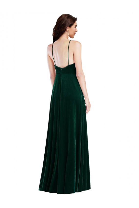 Cheap Velvet Halter Maxi Bridesmaid Dress / Prom Dress with Front Slit Canada