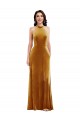 Cheap High-Neck Halter Velvet Maxi Bridesmaid Dress / Prom Dress with Front Slit Canada