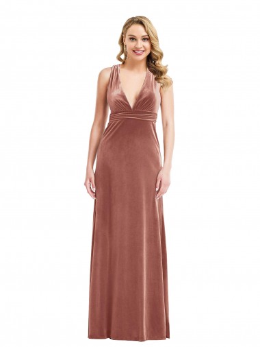 Cheap Plunging Neckline Formal Velvet Maxi Bridesmaid Dress / Prom Dress with Criss Cross Open Back Canada