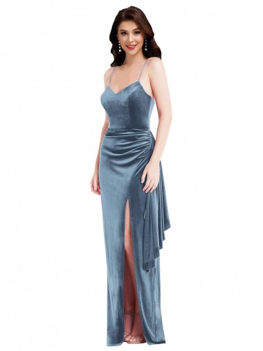 Cheap Spaghetti Strap Formal Velvet Maxi Bridesmaid Dress / Prom Dress with Draped Skirt Canada