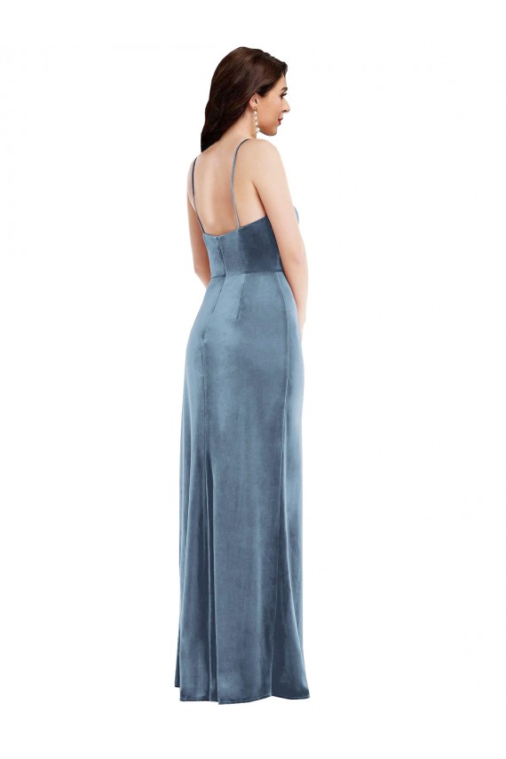 Cheap Spaghetti Strap Formal Velvet Maxi Bridesmaid Dress / Prom Dress with Draped Skirt Canada