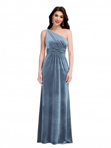 Cheap One Shoulder Draped Velvet Maxi Bridesmaid Dress / Prom Dress Canada