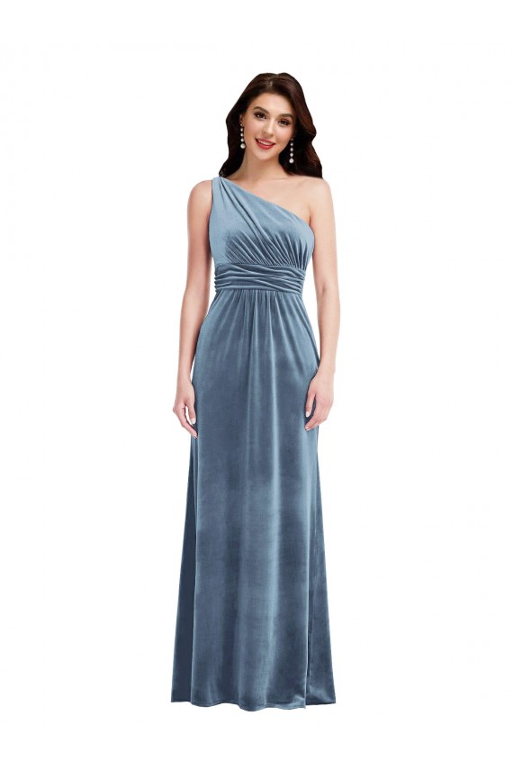 Cheap One Shoulder Draped Velvet Maxi Bridesmaid Dress / Prom Dress Canada