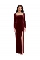 Cheap Sleek Square Neck Spaghetti Straps Velvet Bridesmaid Dress / Prom Dress with Side Slit Canada