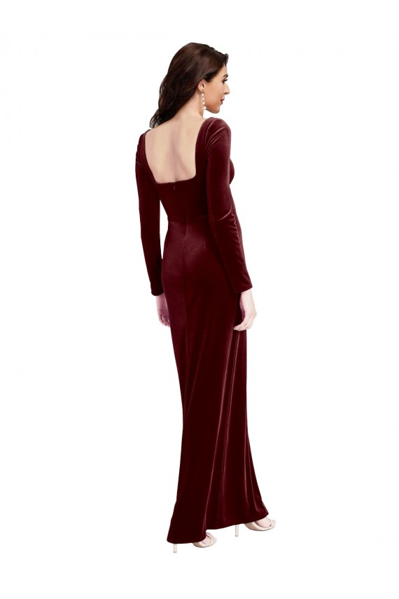 Cheap Sleek Square Neck Spaghetti Straps Velvet Bridesmaid Dress / Prom Dress with Side Slit Canada