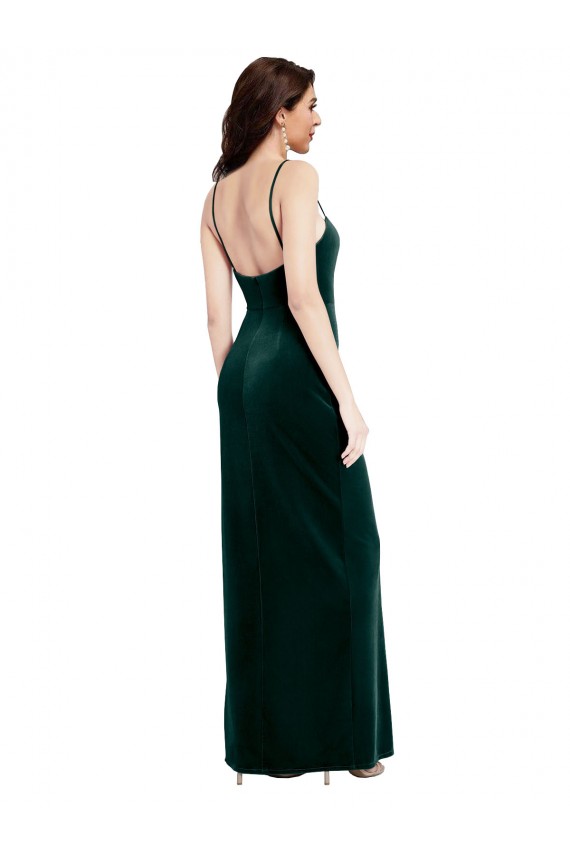 Cheap Straight Neckline Spaghetti Straps Long Velvet Bridesmaid Dress / Prom Dress with High Side Slit Canada